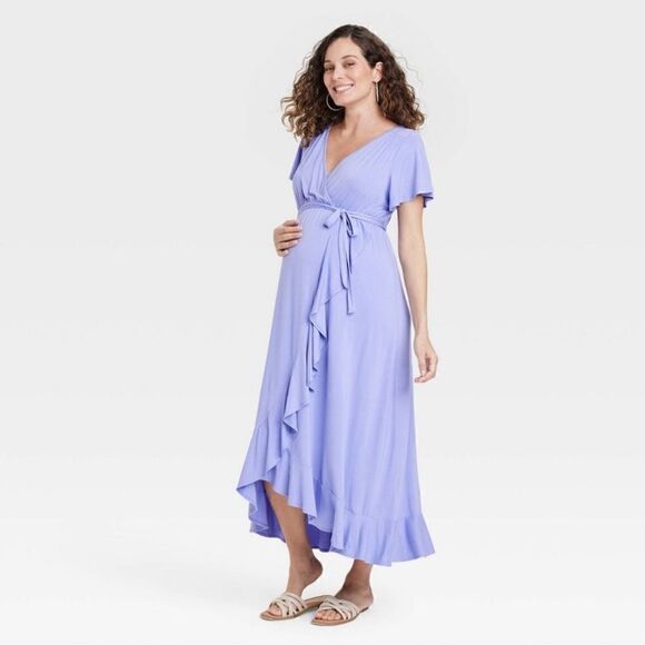 Isabel Maternity Flutter Short Sleeve Maxi Empire Waist Dress NWOT Size XS - Picture 5 of 6